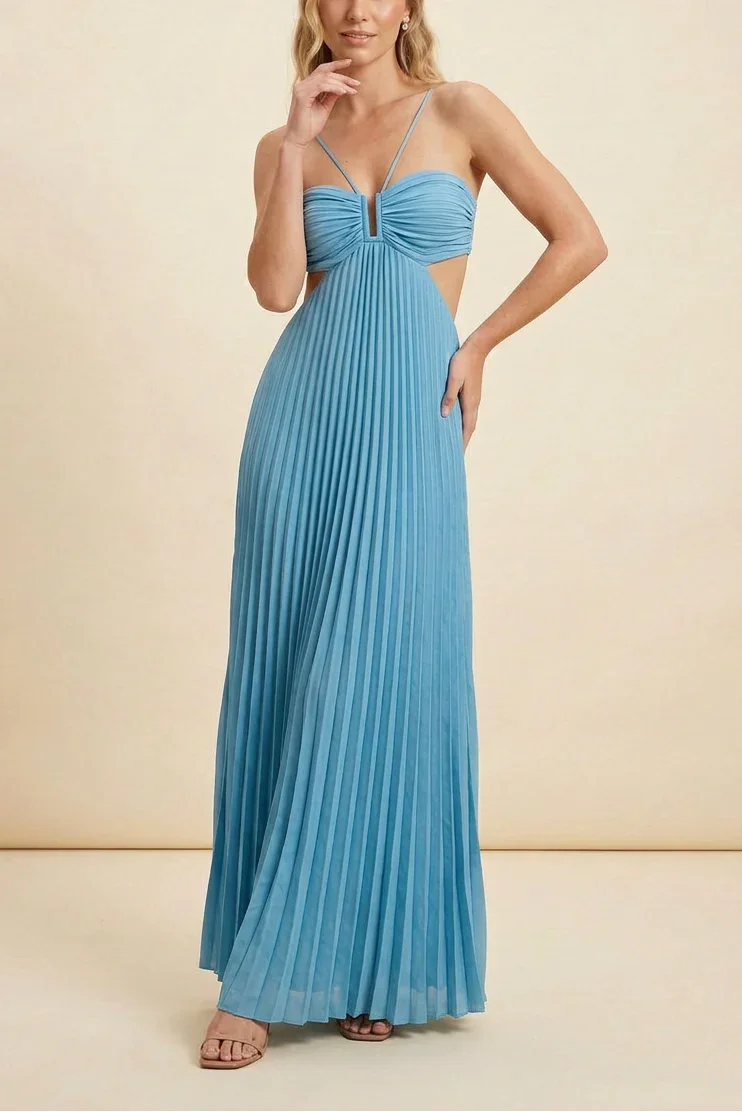Robe longue femme plissée dos nu | ROBEMODE