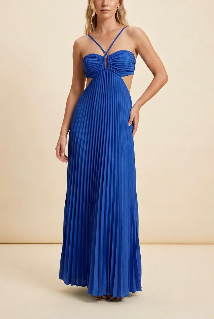Robe longue femme plissée dos nu | ROBEMODE
