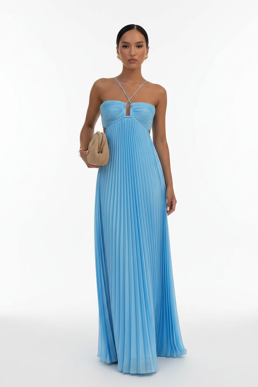 Robe longue femme plissée dos nu | ROBEMODE