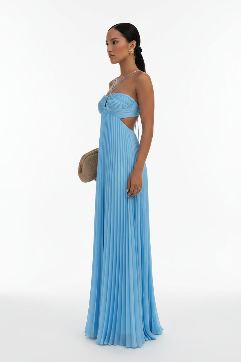 Robe longue femme plissée dos nu | ROBEMODE