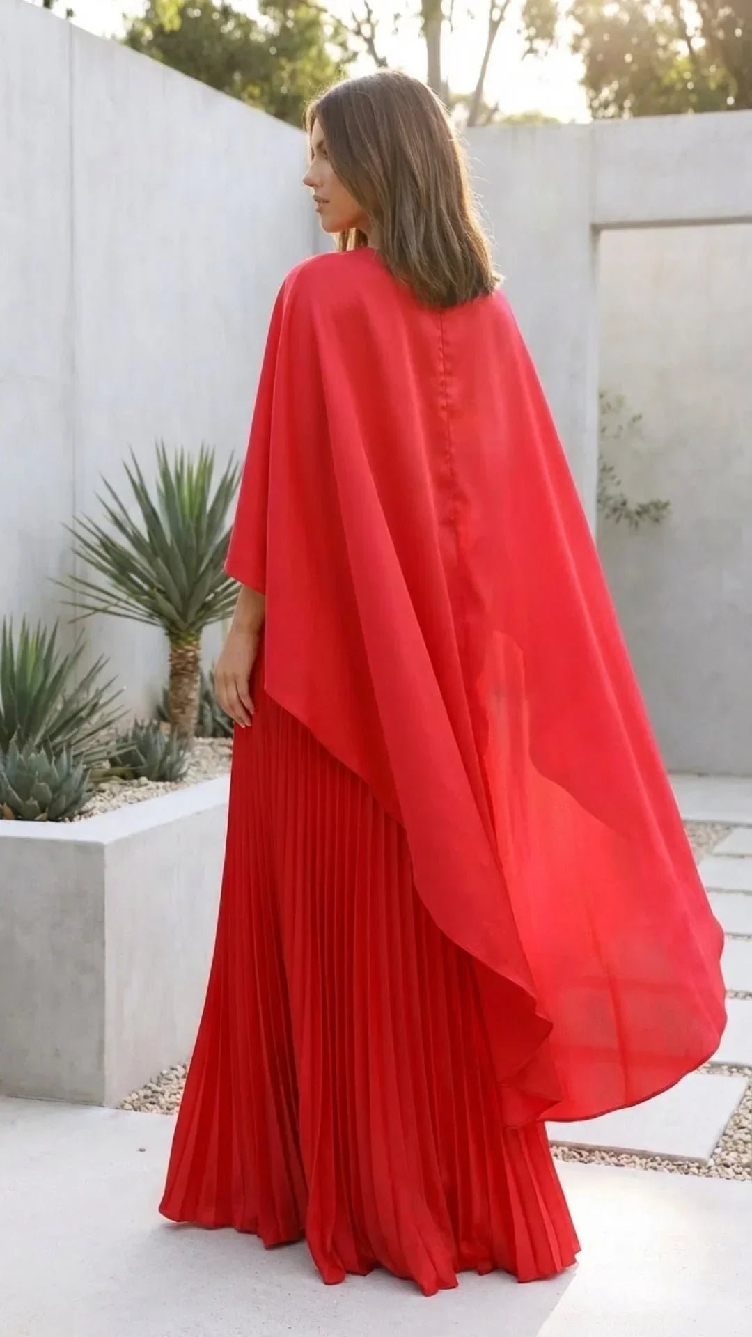 Robe longue femme plissée manches cape | ROBEMODE