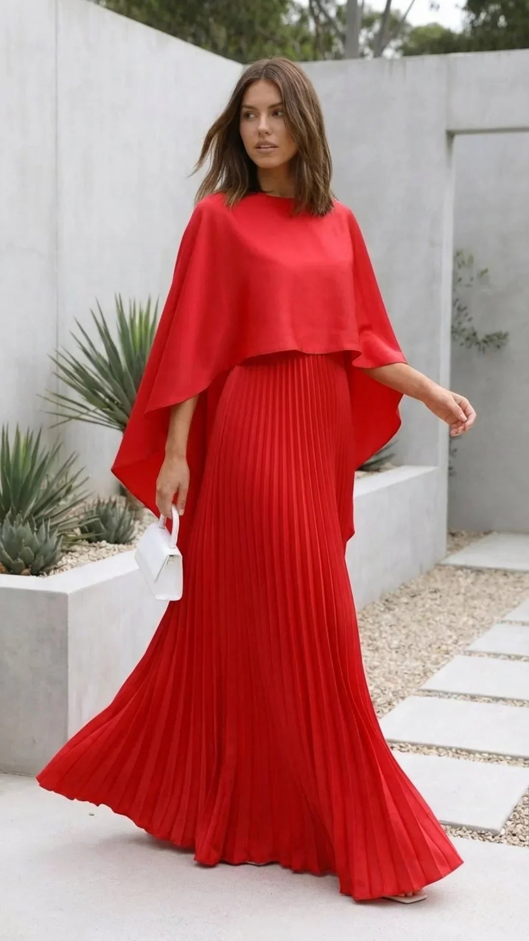Robe longue femme plissée manches cape | ROBEMODE
