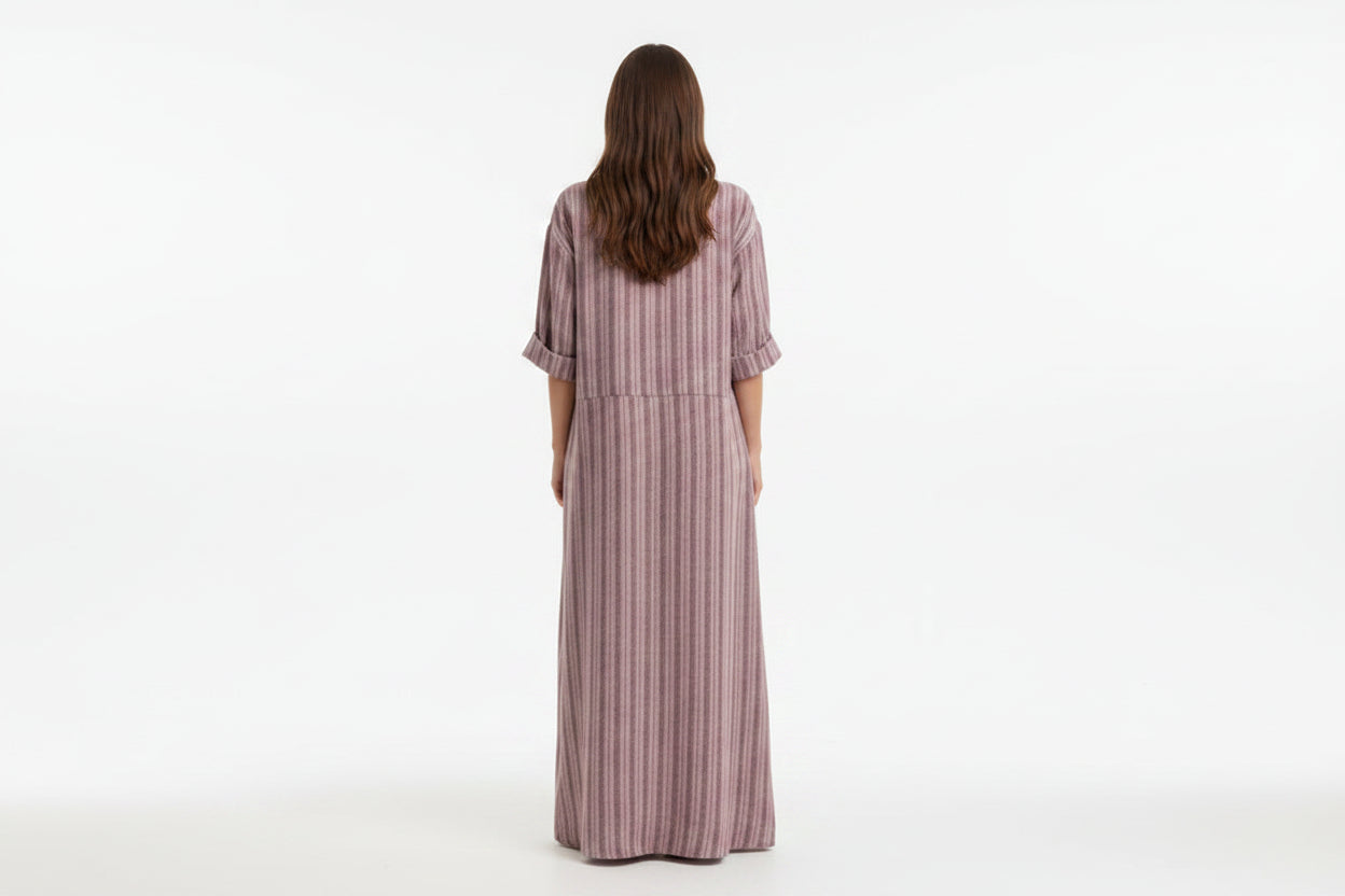 Robe longue femme rayée avec col en V et poches | Coupe féminine + Style élégant + Facile à accessoiriser – ROBEMODE