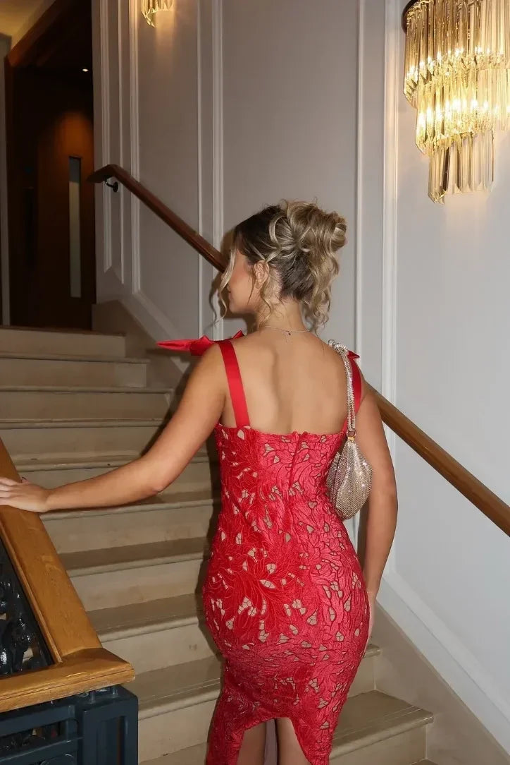 Robe longue femme rouge noeuds | Coupe féminine + Style élégant + Facile à accessoiriser – ROBEMODE