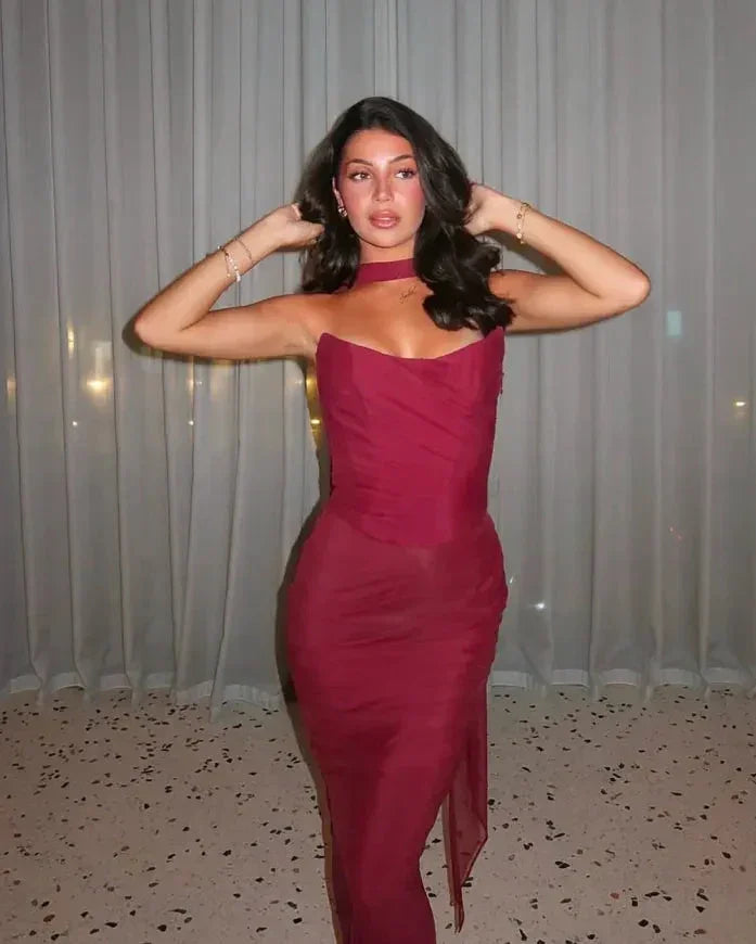 Robe longue femme sans bretelles avec écharpe | Coupe féminine + Style élégant + Facile à accessoiriser – ROBEMODE