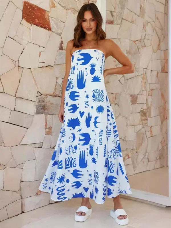 Robe longue femme sans bretelles à motifs estivaux | Coupe féminine + Style élégant + Facile à accessoiriser – ROBEMODE