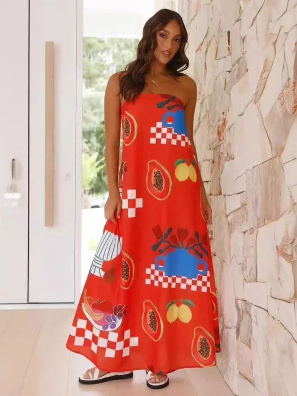 Robe longue femme sans bretelles à motifs estivaux | Coupe féminine + Style élégant + Facile à accessoiriser – ROBEMODE