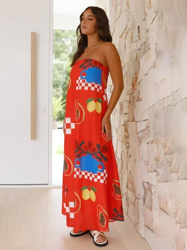 Robe longue femme sans bretelles à motifs estivaux | Coupe féminine + Style élégant + Facile à accessoiriser – ROBEMODE