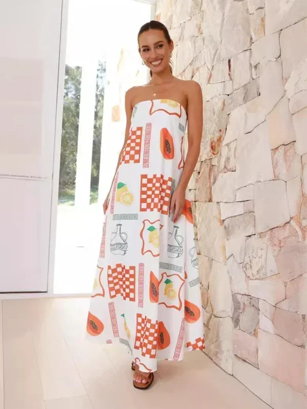 Robe longue femme sans bretelles à motifs estivaux | Coupe féminine + Style élégant + Facile à accessoiriser – ROBEMODE