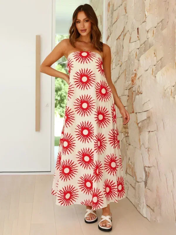 Robe longue femme sans bretelles à motifs estivaux | Coupe féminine + Style élégant + Facile à accessoiriser – ROBEMODE