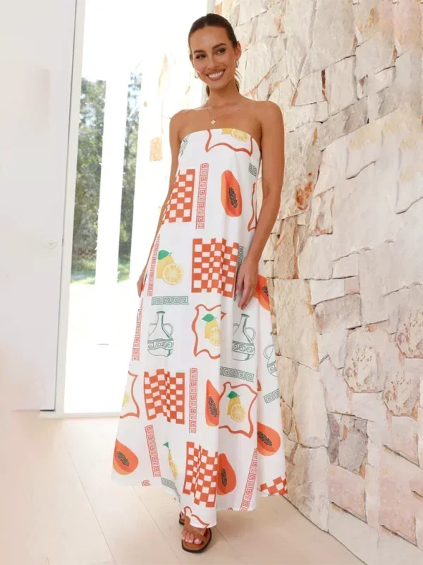 Robe longue femme sans bretelles à motifs estivaux | Coupe féminine + Style élégant + Facile à accessoiriser – ROBEMODE