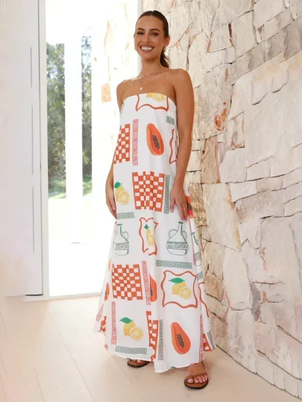 Robe longue femme sans bretelles à motifs estivaux | Coupe féminine + Style élégant + Facile à accessoiriser – ROBEMODE