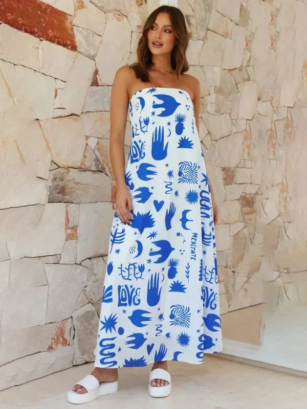 Robe longue femme sans bretelles à motifs estivaux | Coupe féminine + Style élégant + Facile à accessoiriser – ROBEMODE