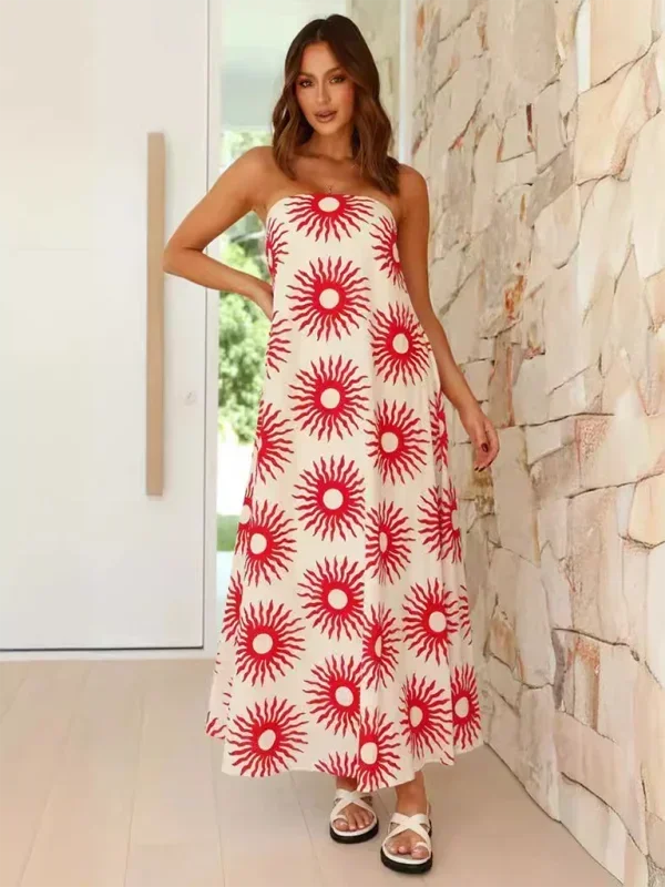 Robe longue femme sans bretelles à motifs estivaux | Coupe féminine + Style élégant + Facile à accessoiriser – ROBEMODE