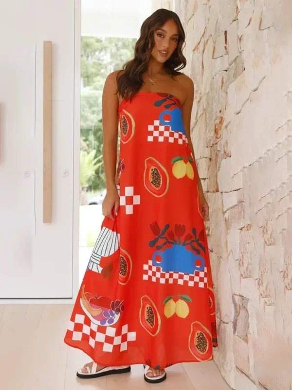 Robe longue femme sans bretelles à motifs estivaux | Coupe féminine + Style élégant + Facile à accessoiriser – ROBEMODE