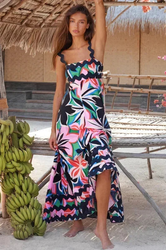 Robe Longue Sans Manches Bord Ondulé Imprimé 11 Coloris | ROBEMODE