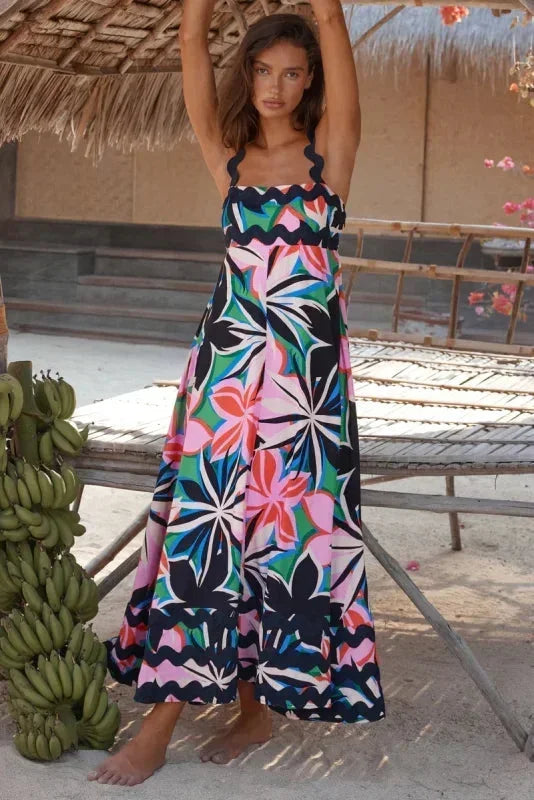 Robe Longue Sans Manches Bord Ondulé Imprimé 11 Coloris | ROBEMODE