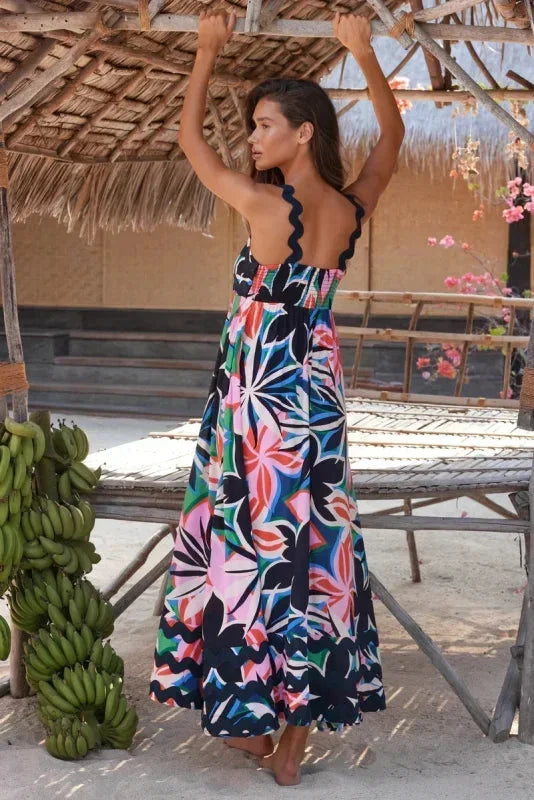 Robe Longue Sans Manches Bord Ondulé Imprimé 11 Coloris | ROBEMODE