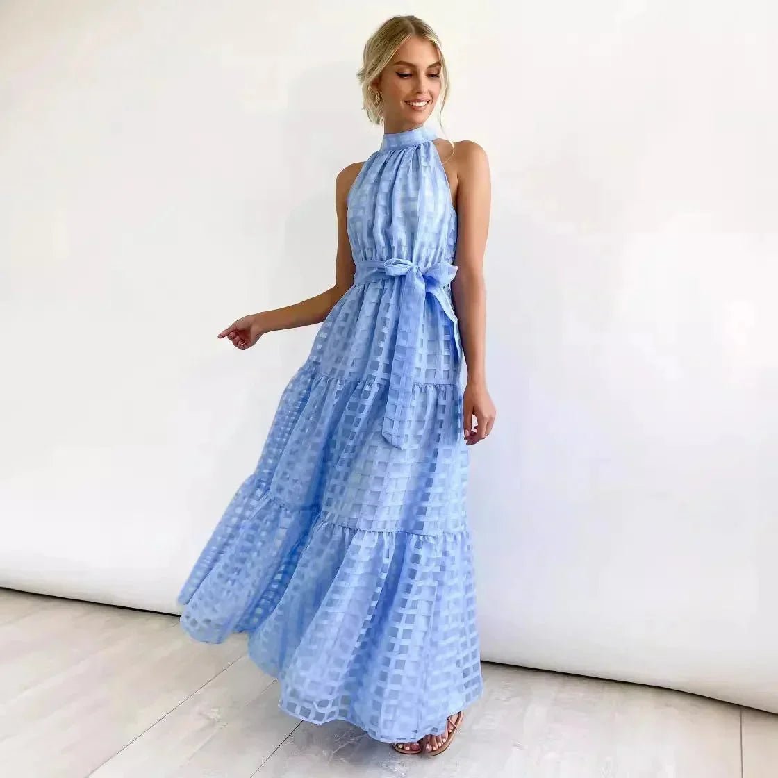 Robe longue femme sans manches à motif chic avec ceinture | Coupe féminine + Style élégant + Facile à accessoiriser – ROBEMODE
