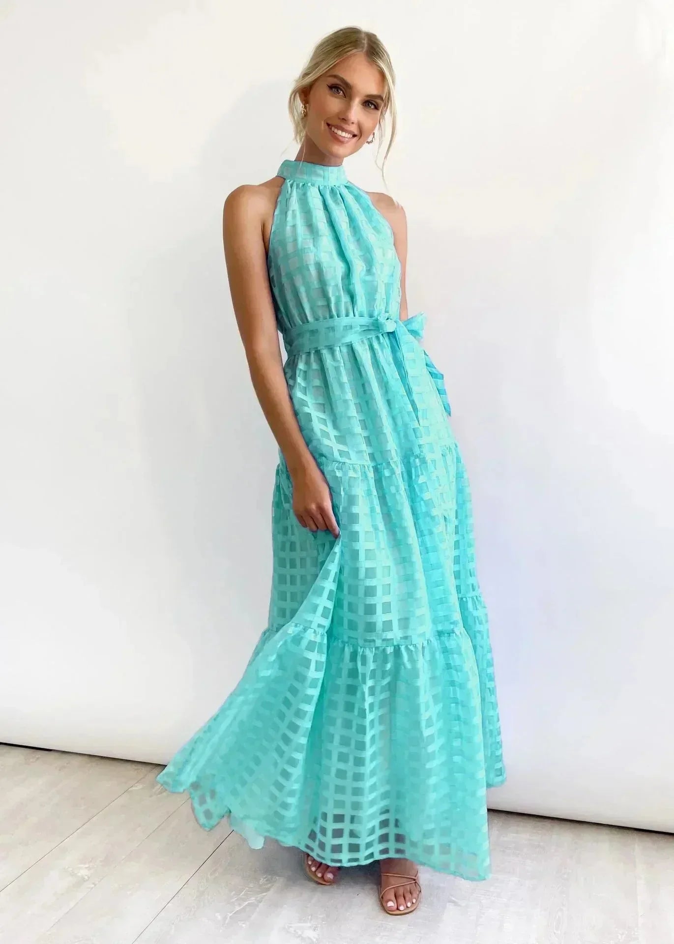 Robe longue femme sans manches à motif chic avec ceinture | Coupe féminine + Style élégant + Facile à accessoiriser – ROBEMODE