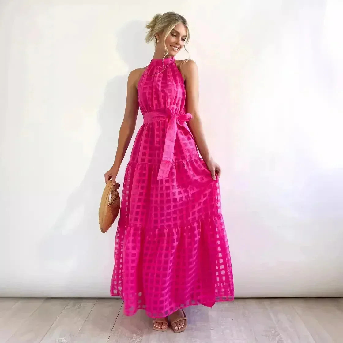 Robe longue femme sans manches à motif chic avec ceinture | Coupe féminine + Style élégant + Facile à accessoiriser – ROBEMODE