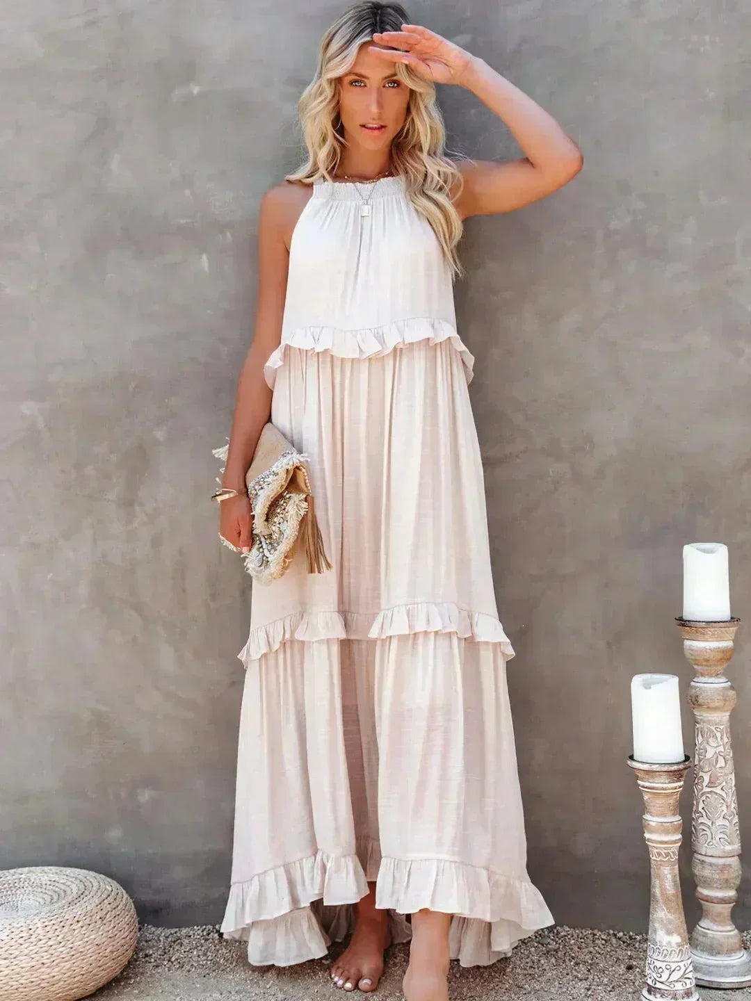 Robe Longue Sans Manches Volants Superposés 8 Coloris | ROBEMODE