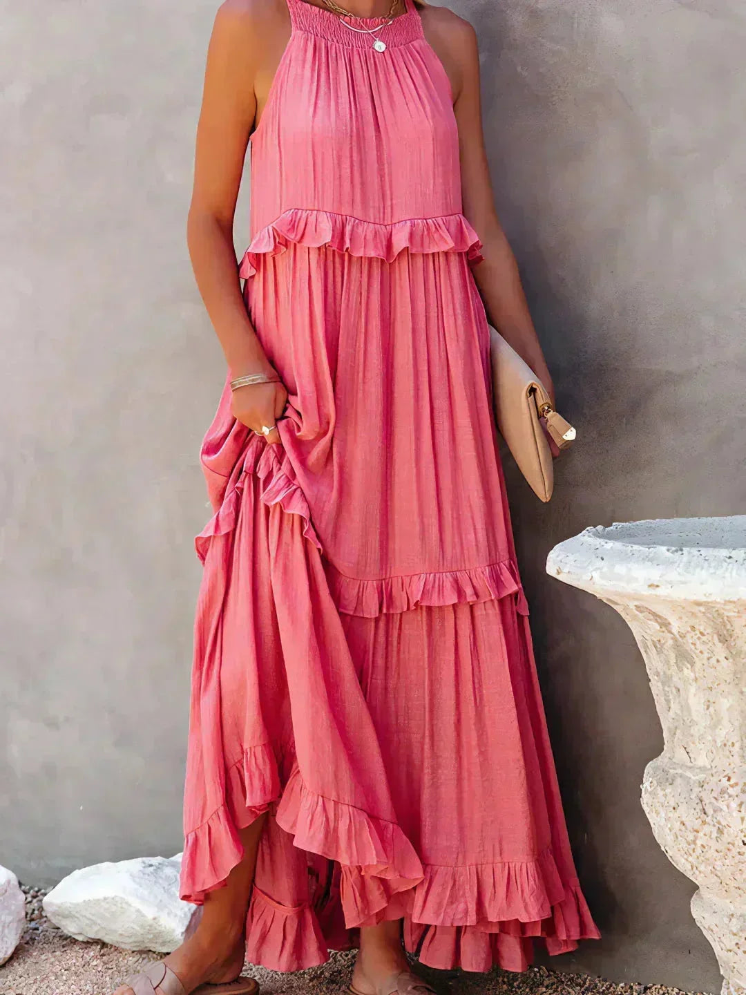 Robe Longue Sans Manches Volants Superposés 8 Coloris | ROBEMODE
