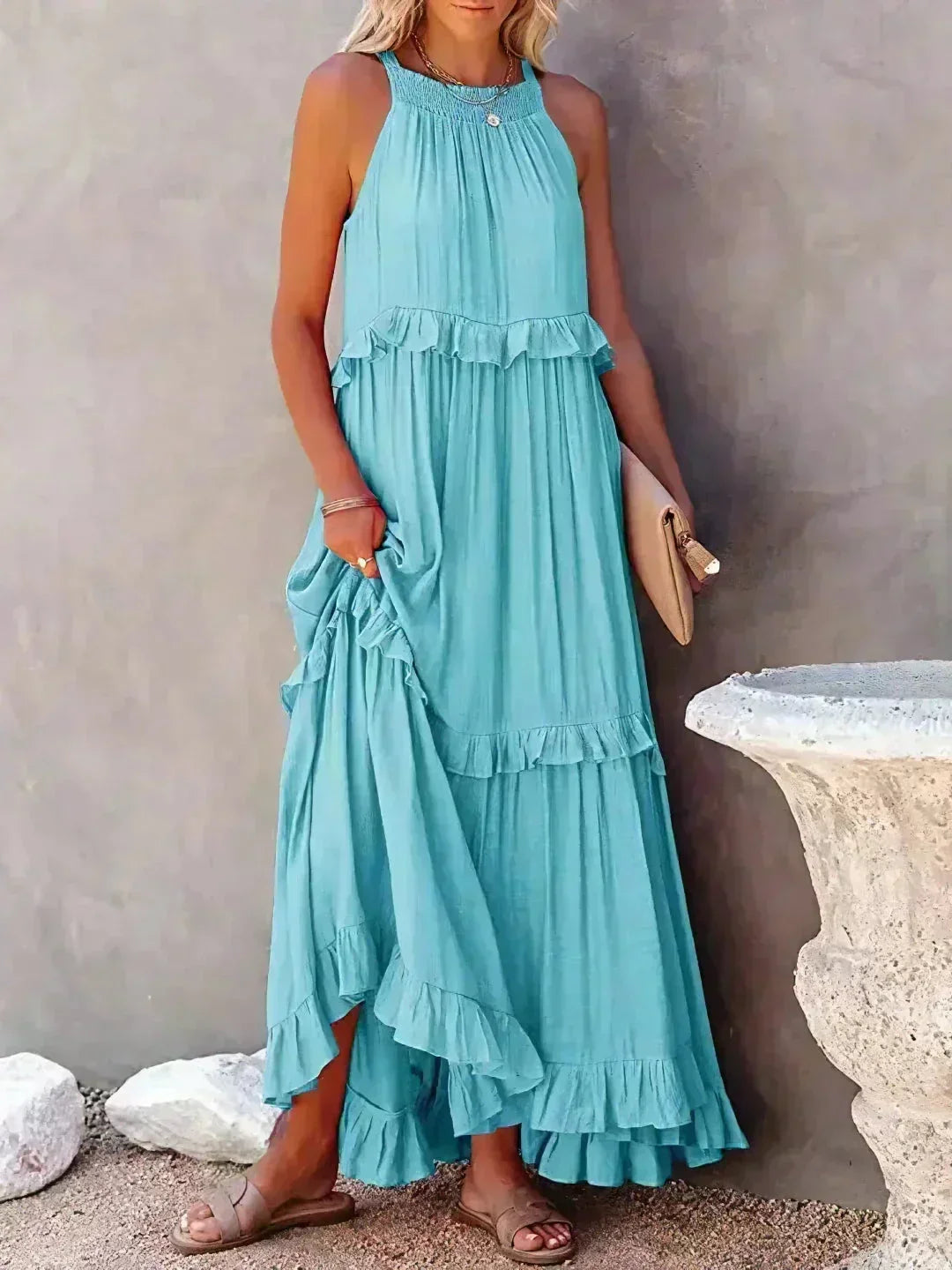 Robe Longue Sans Manches Volants Superposés 8 Coloris | ROBEMODE