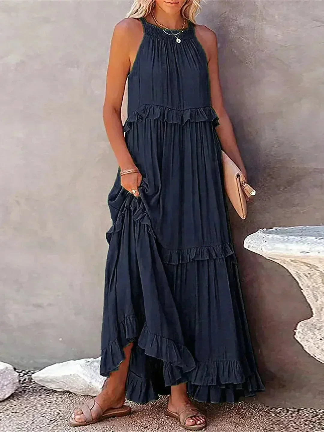 Robe Longue Sans Manches Volants Superposés 8 Coloris | ROBEMODE