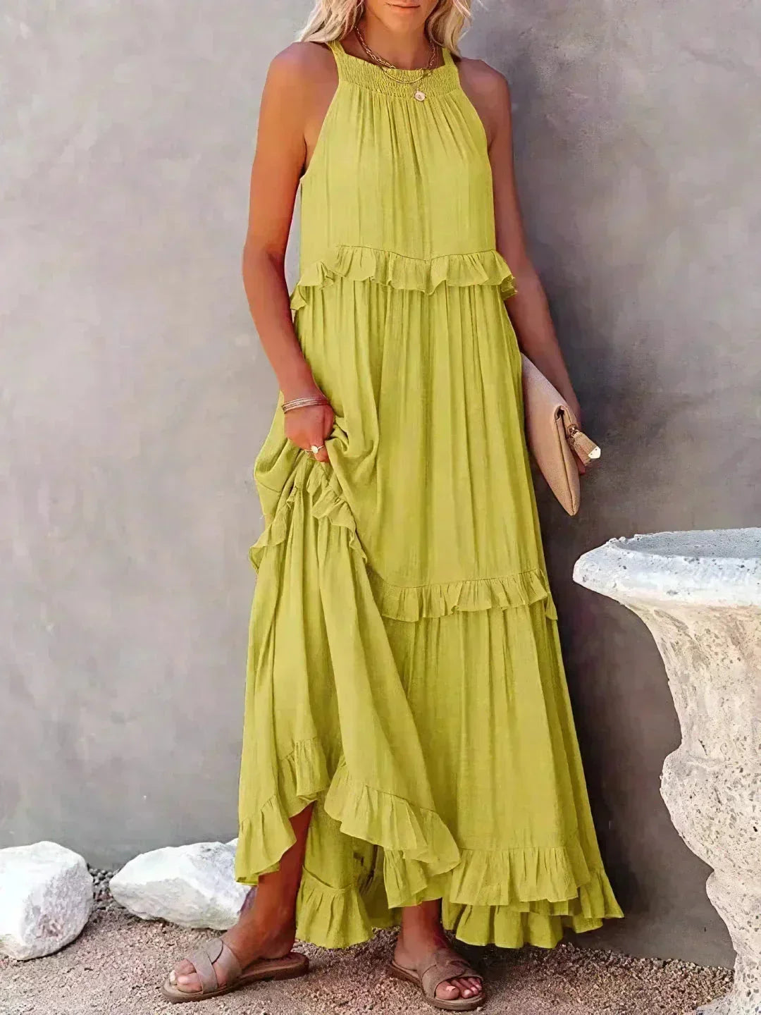 Robe Longue Sans Manches Volants Superposés 8 Coloris | ROBEMODE
