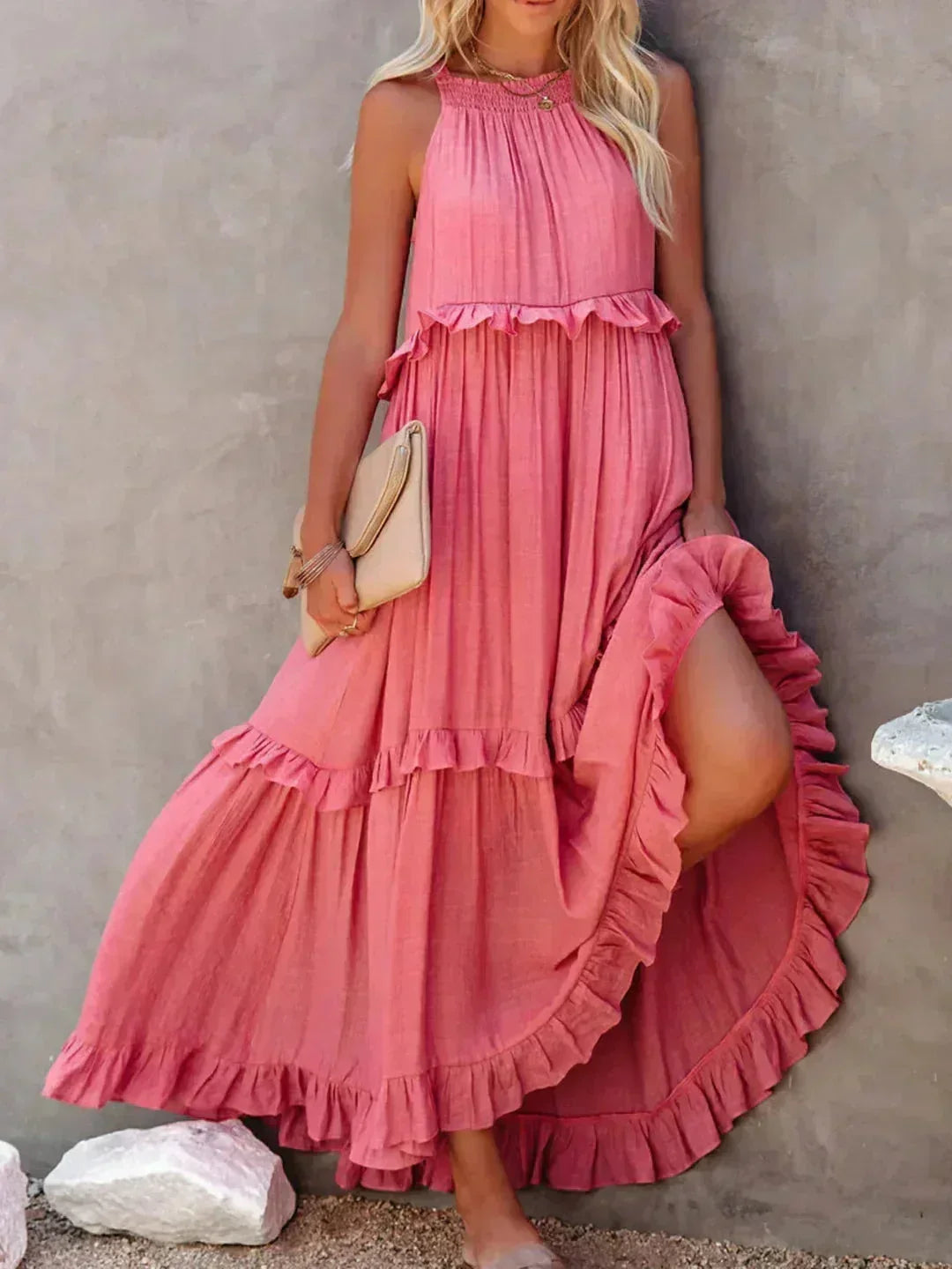 Robe Longue Sans Manches Volants Superposés 8 Coloris | ROBEMODE