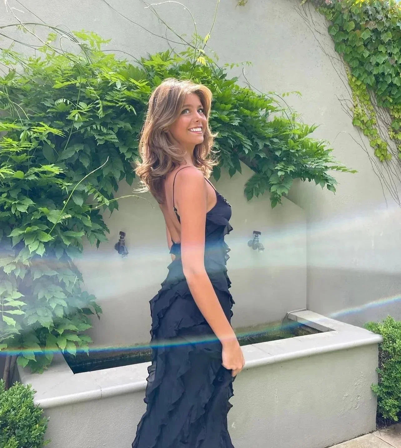 Robe longue femme soirée avec bretelles et volants