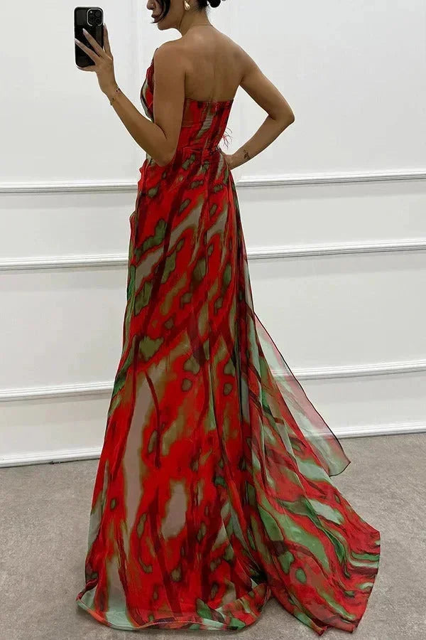 Robe Longue Soirée Motifs Fente Latérale Bretelle 5 Coloris | ROBEMODE