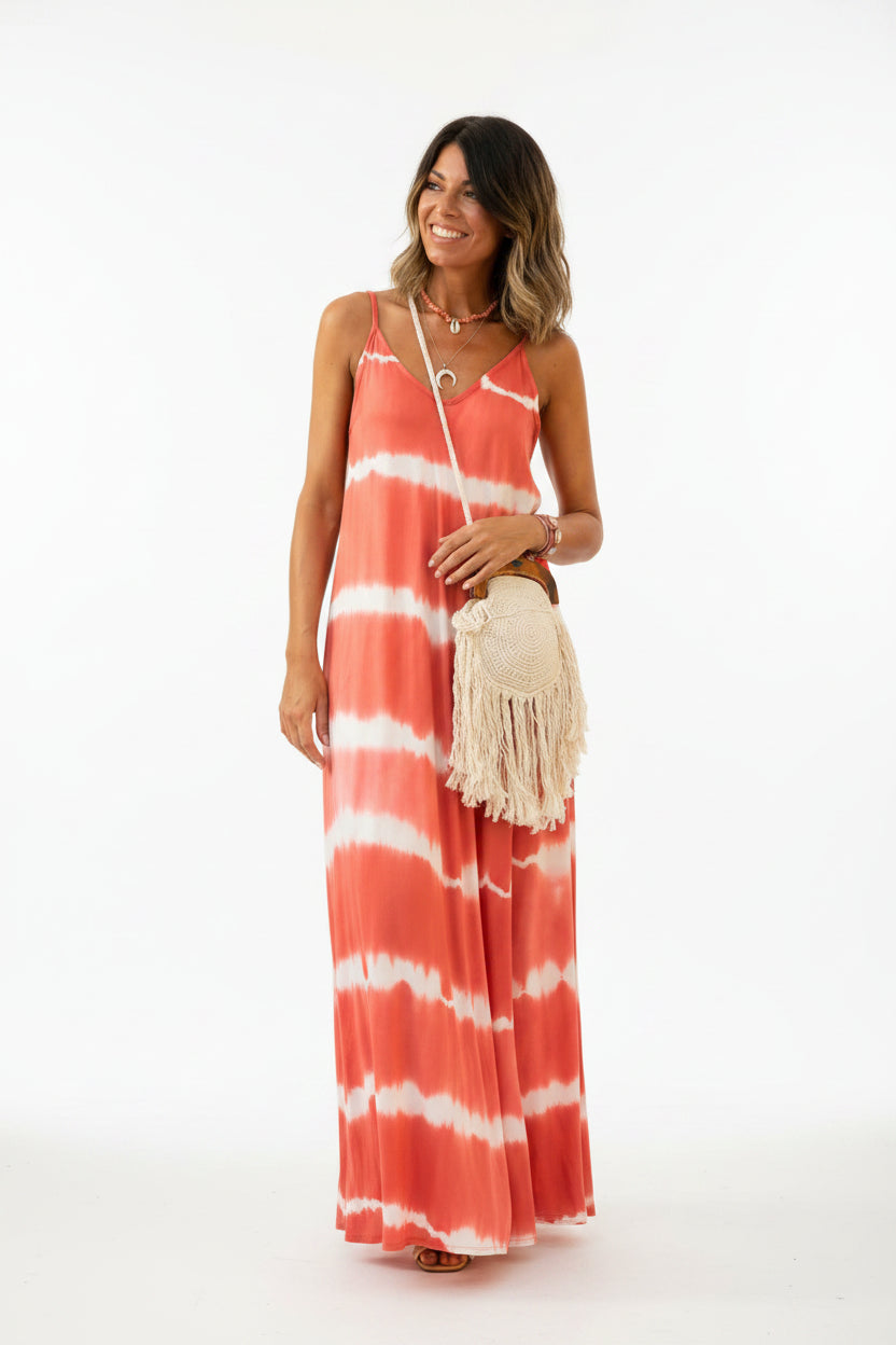 Robe longue femme tie-dye sans manches col en V | Coupe féminine + Style élégant + Facile à accessoiriser – ROBEMODE