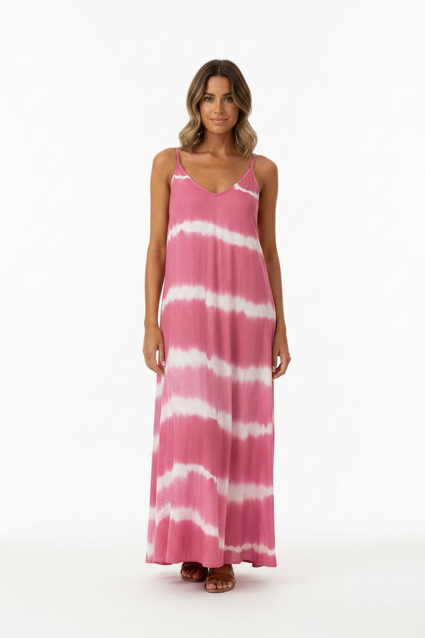 Robe longue femme tie-dye sans manches col en V | Coupe féminine + Style élégant + Facile à accessoiriser – ROBEMODE