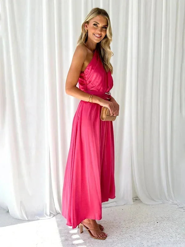 Robe longue femme une épaule avec ceinture | Coupe féminine + Style élégant + Facile à accessoiriser – ROBEMODE
