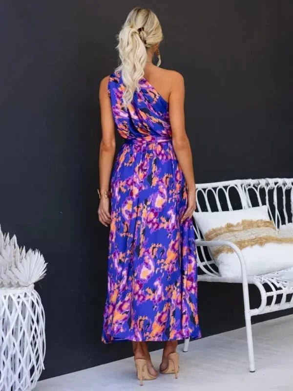 Robe longue femme une épaule avec ceinture | Coupe féminine + Style élégant + Facile à accessoiriser – ROBEMODE