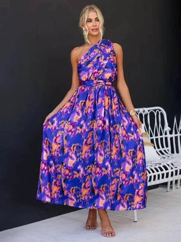 Robe longue femme une épaule avec ceinture | Coupe féminine + Style élégant + Facile à accessoiriser – ROBEMODE