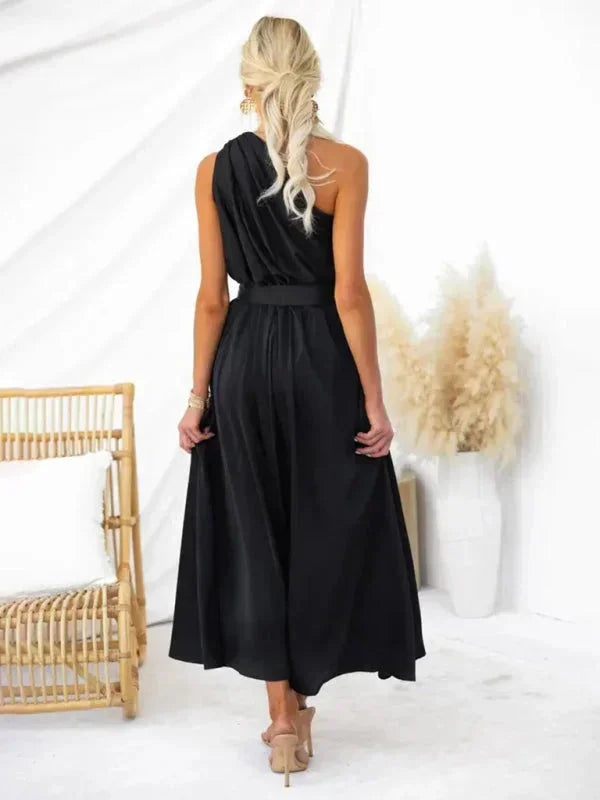 Robe longue femme une épaule avec ceinture | Coupe féminine + Style élégant + Facile à accessoiriser – ROBEMODE