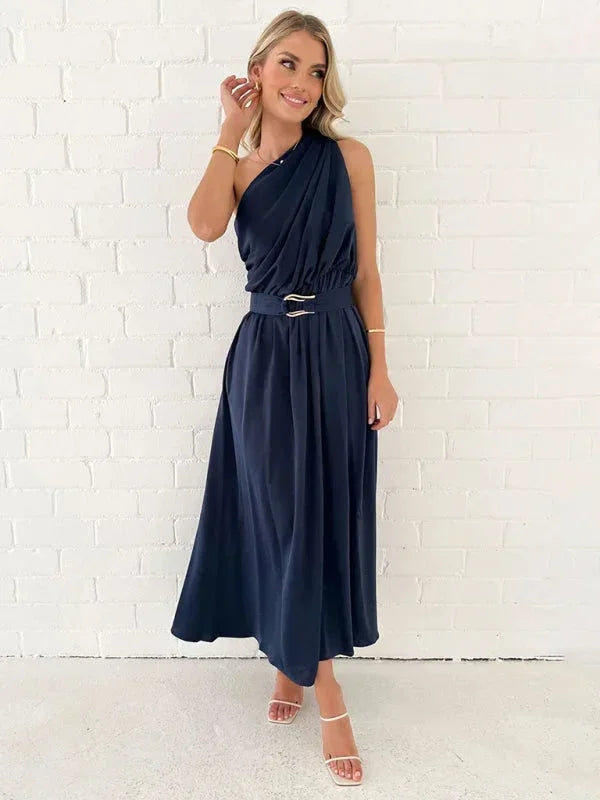 Robe longue femme une épaule avec ceinture | Coupe féminine + Style élégant + Facile à accessoiriser – ROBEMODE