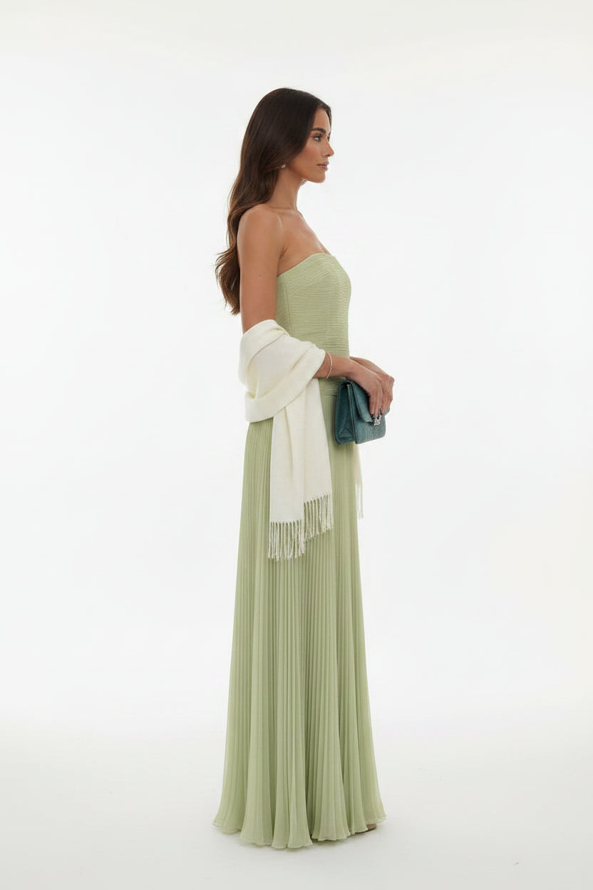 Robe longue femme verte plissee | Coupe féminine + Style élégant + Facile à accessoiriser – ROBEMODE