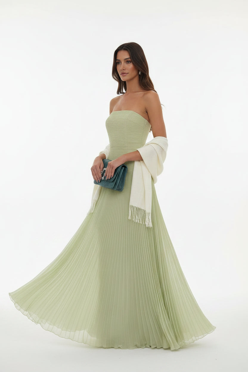 Robe longue femme verte plissee | Coupe féminine + Style élégant + Facile à accessoiriser – ROBEMODE