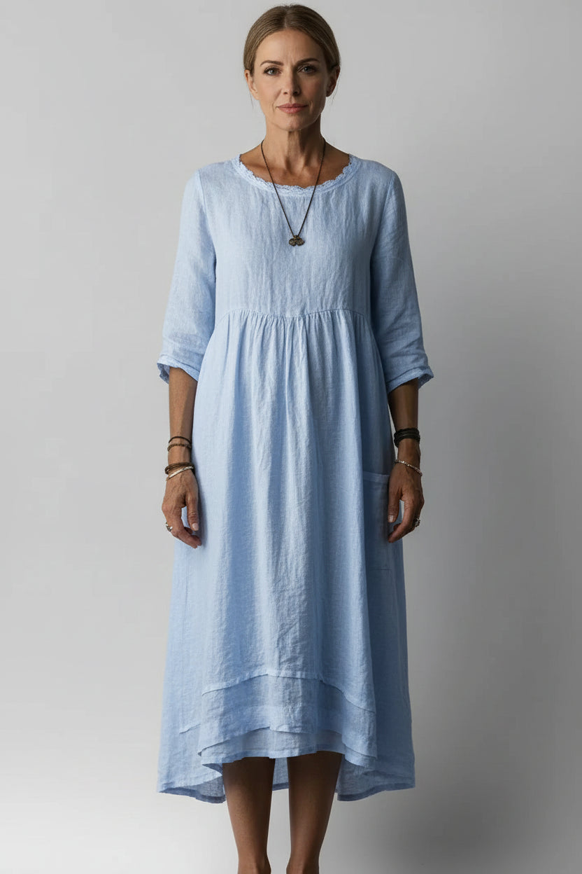 Robe Longue Volants Col V Manches 3/4 5 Coloris | ROBEMODE