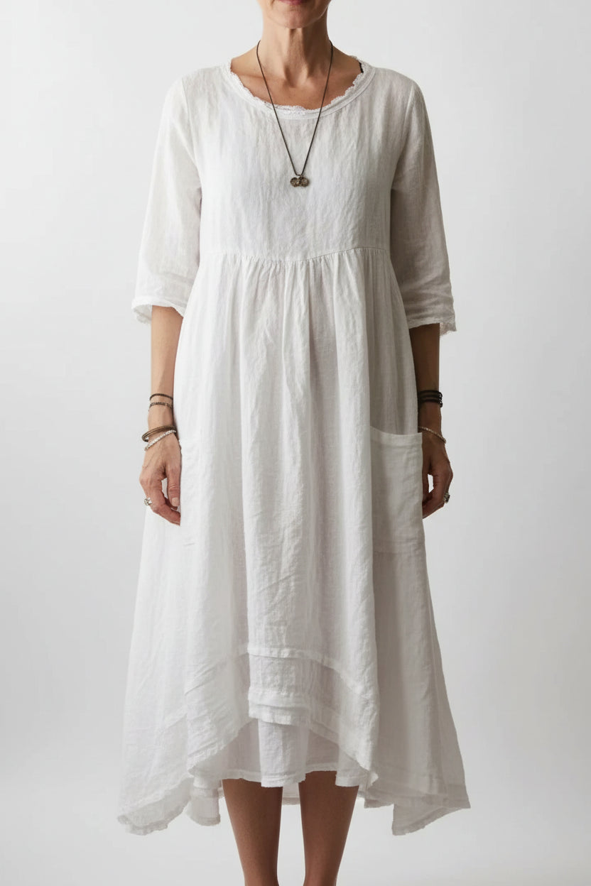 Robe Longue Volants Col V Manches 3/4 5 Coloris | ROBEMODE