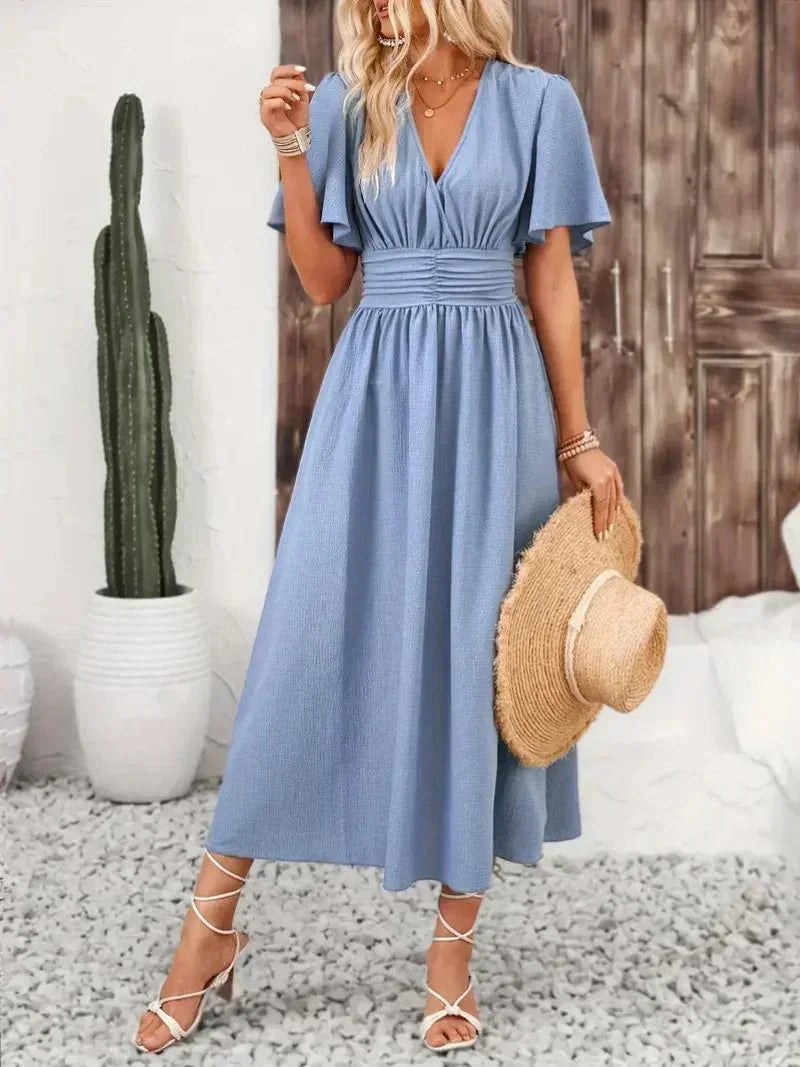 Robe longue femme volants col V avec ceinture ajustable | Coupe féminine + Style élégant + Facile à accessoiriser – ROBEMODE