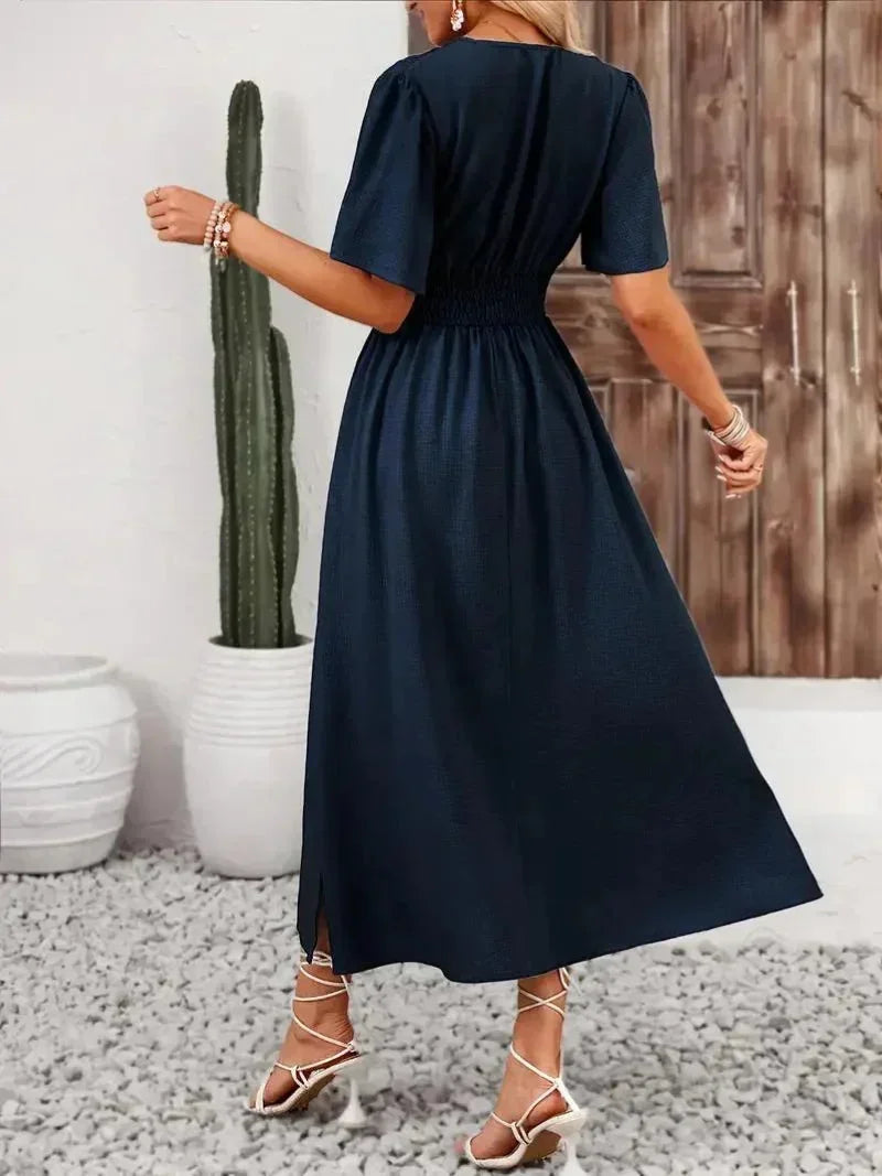 Robe longue femme volants col V avec ceinture ajustable | Coupe féminine + Style élégant + Facile à accessoiriser – ROBEMODE