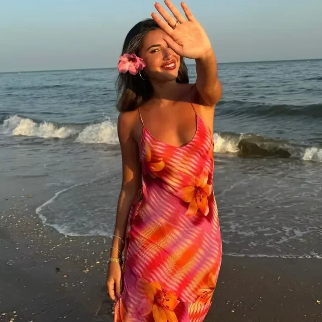 Robe longue femme bretelles fines imprimé floral été