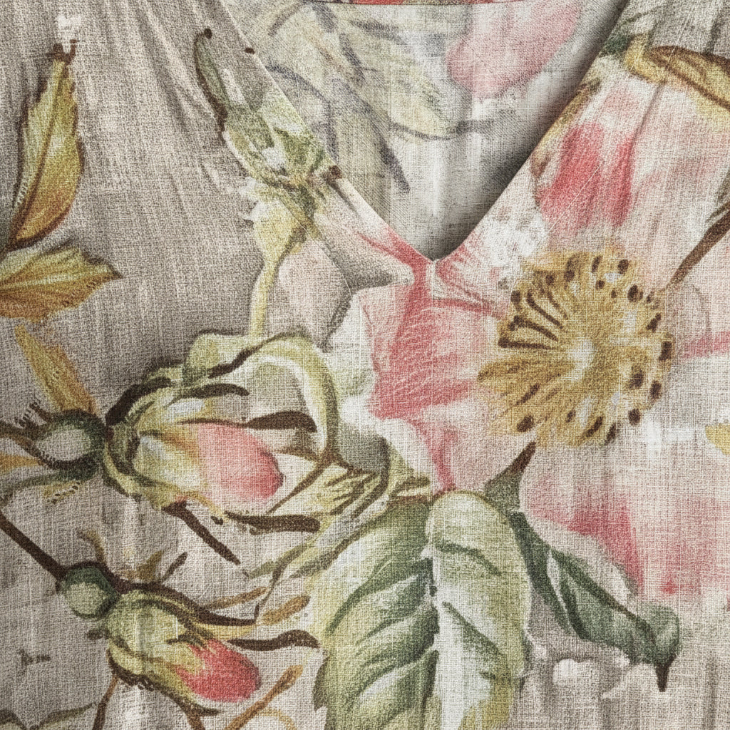 Robe Longue Florale Col V Manches 3/4 Femme Grande Taille | ROBEMODE
