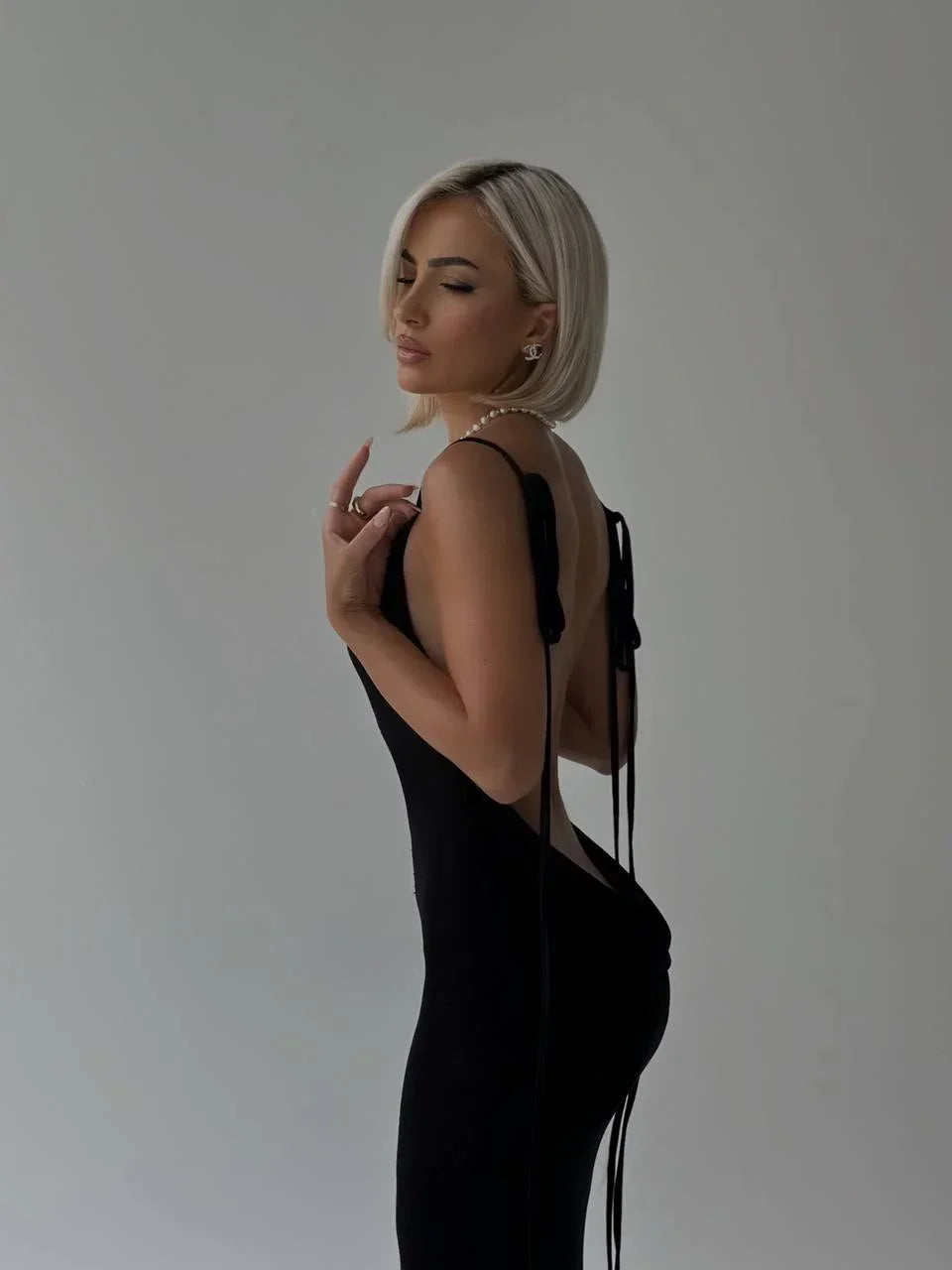Robe longue élégante dos nu liens ajustables | ROBEMODE