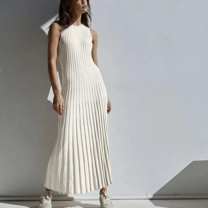 Robe longue femme plissée sans manches tissu fluide | ROBEMODE